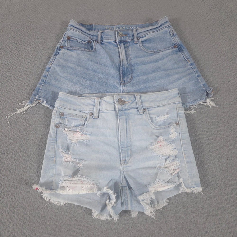 LOT OF 2 American Eagle Shorts Womens 6 Blue Highest-Rise 90s Boyfriend Shortie